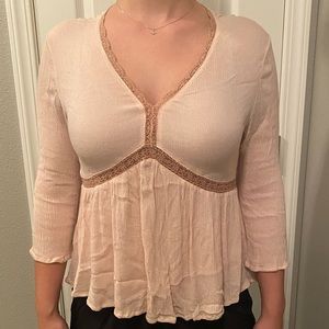 Light Pink Baby Doll Blouse with Lace detailing